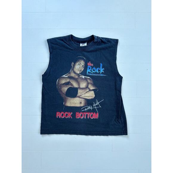 Vintage 90s The Rock Rocky Maivia Rock Bottom WWF Tank Top Shirt - Picture 1 of 4